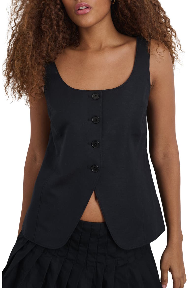 Gabby Linen & Cotton Vest, Main, color, BLACK