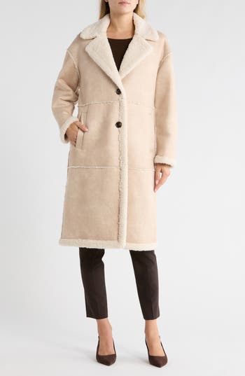 Bcbgeneration Faux Shearling Lined Faux Suede Coat In Neutral
