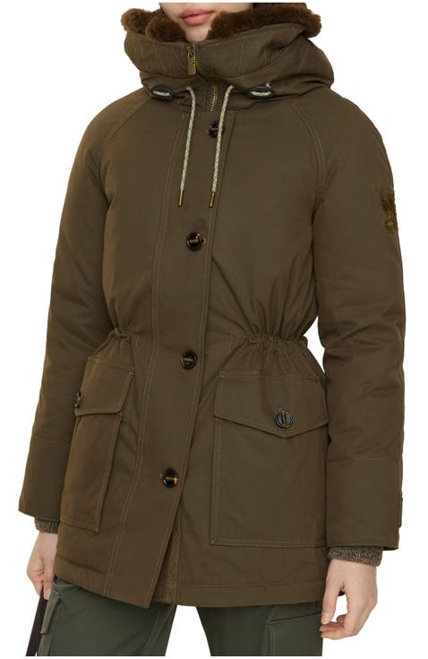 Shearling Trim Gabardine Parka