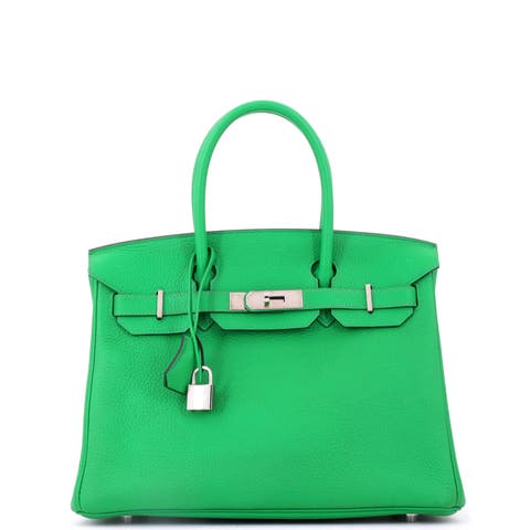 Birkin Handbag Green Clemence with Palladium Hardware 30