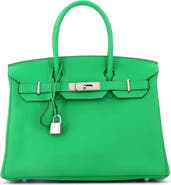 Pre-Owned Hermes Birkin Handbag Green Clemence with Palladium Hardware 30