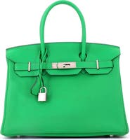 Pre-Owned Hermes Birkin Handbag Green Clemence with Palladium Hardware 30