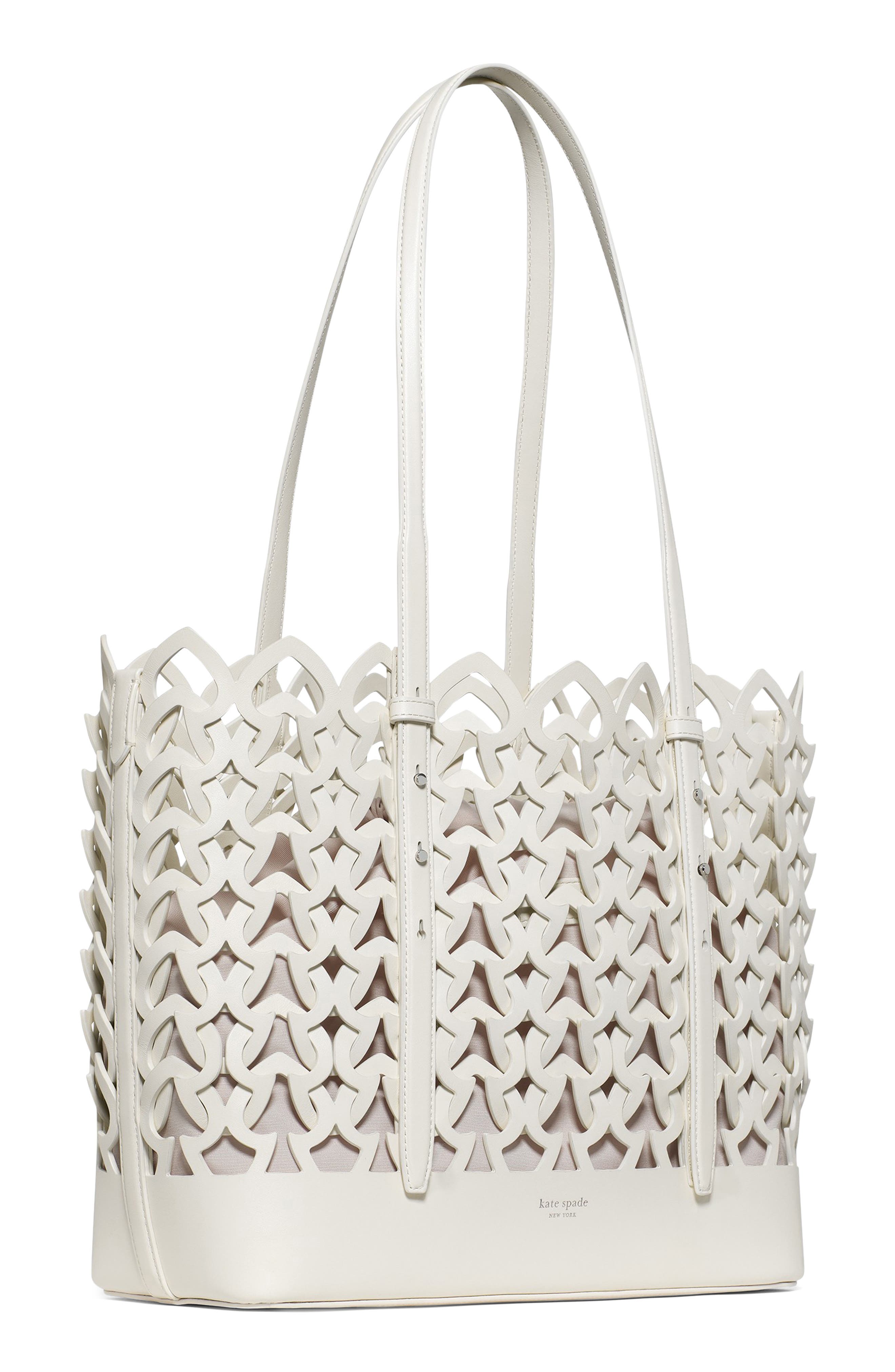 Kate Spade New York do it all woven large leather tote, Alternate, color, Cream.