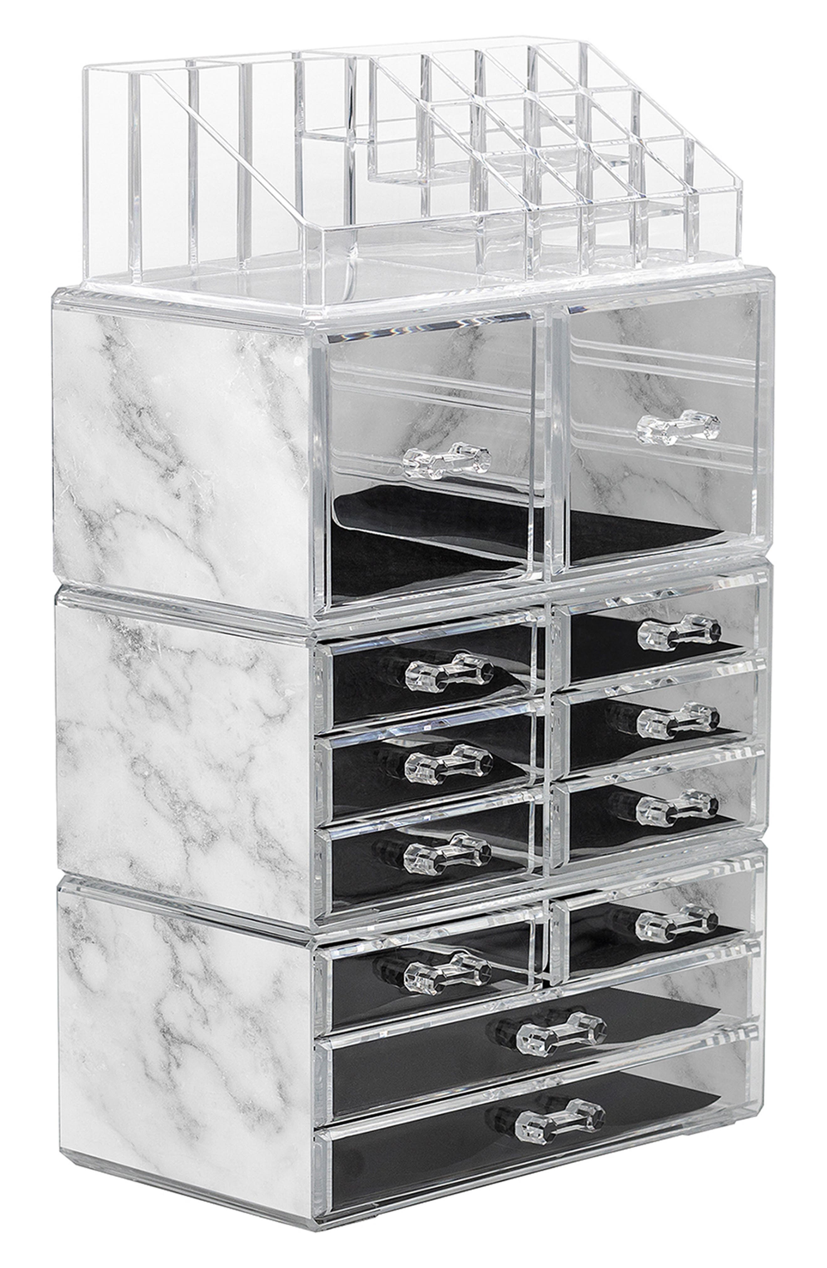 SORBUS Makeup and Jewelry Storage Case Display Set - Marble
