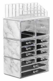 SORBUS Makeup and Jewelry Storage Case Display Set - Marble