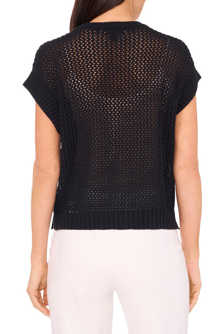 Open Stitch Cotton Crop Sweater Vest, Alternate, color, RICH BLACK 060