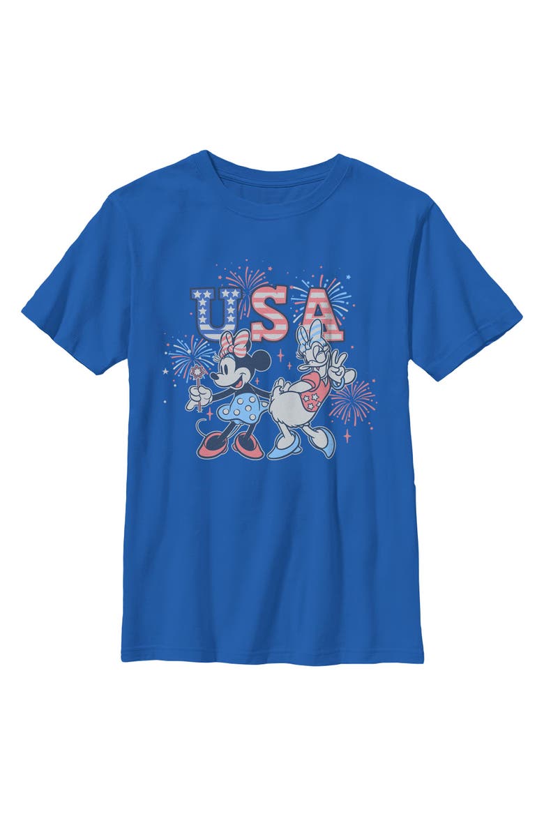 Boy's Mickey & Friends Minnie and Daisy Fireworks  Graphic T-Shirt, Main, color, Royal Blue