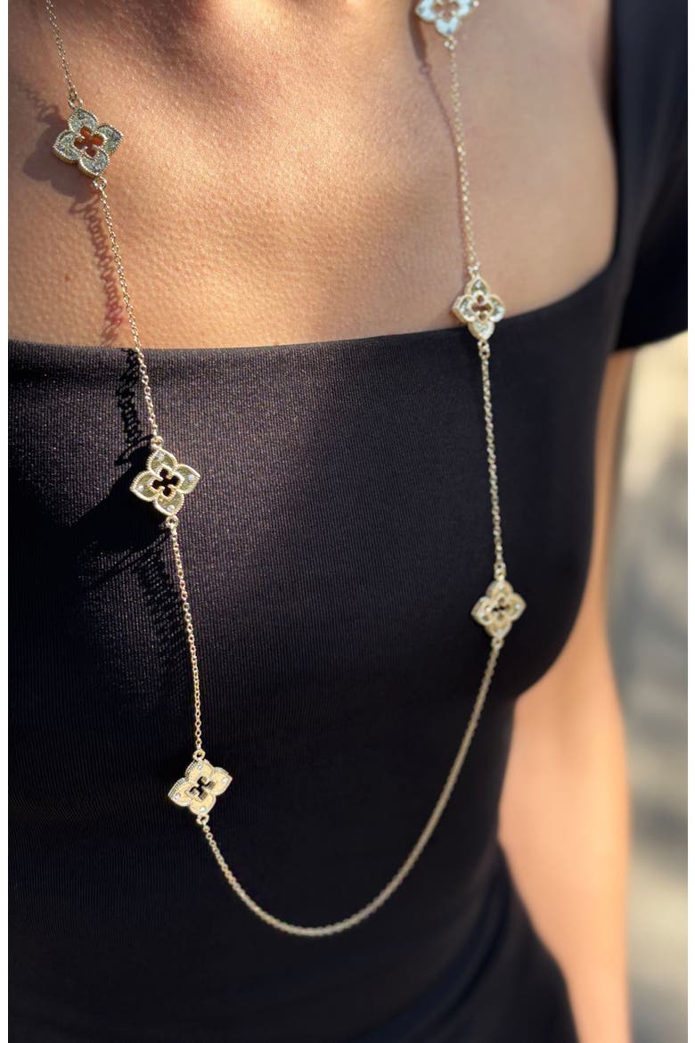 Clover Stud Earrings & Station Necklace Set, Alternate, color, GOLD