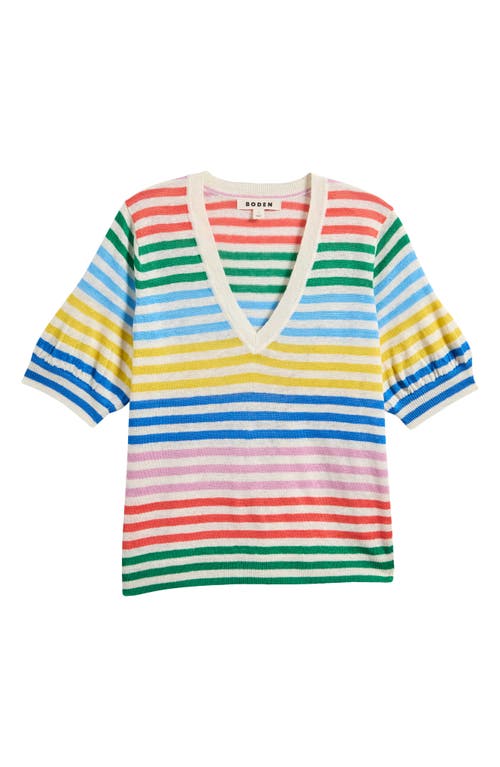 Shop Boden Liv Stripe V-neck Linen Sweater In Blue Multi