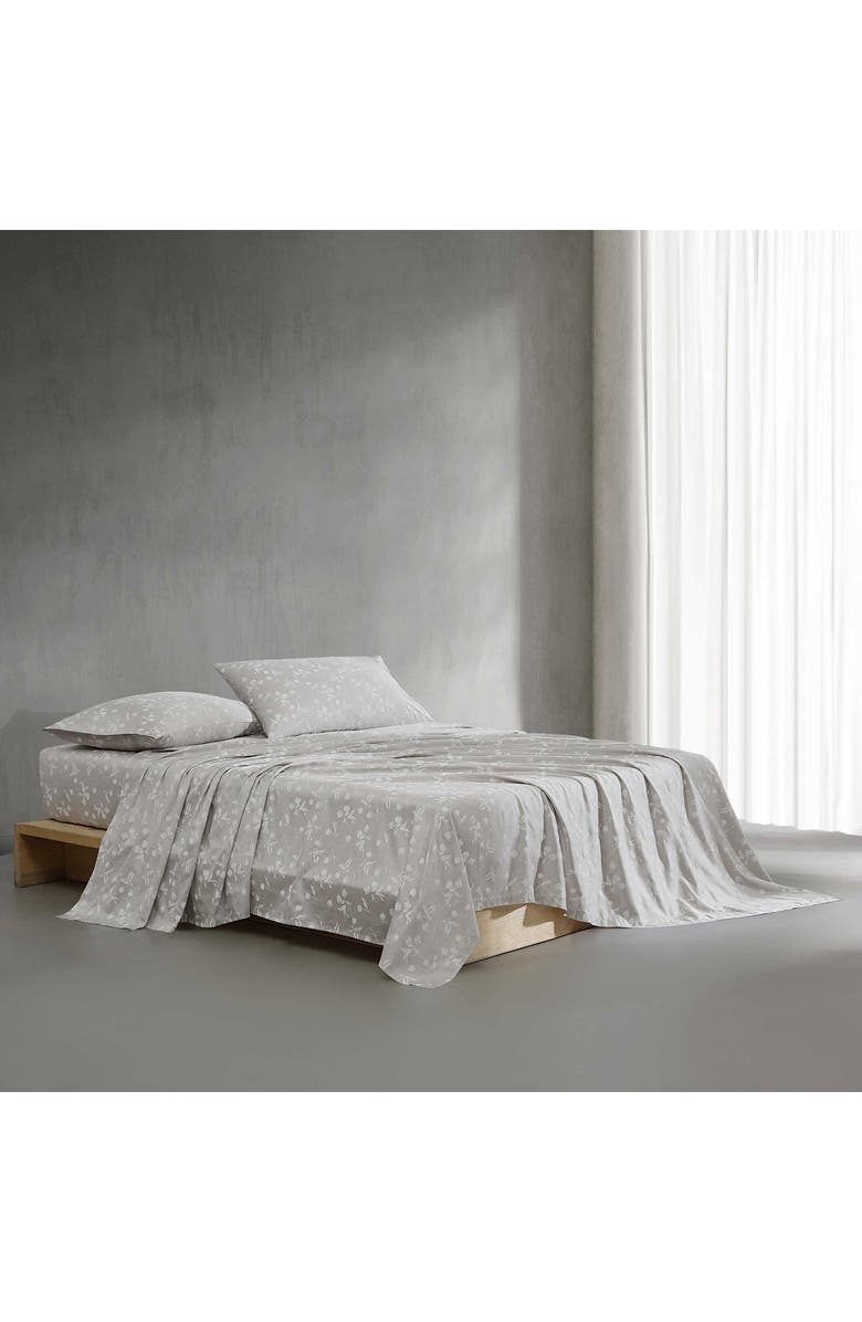 Calvin Klein White Flowers 300 Thread Count Sateen Sheet Set, Alternate, color, Flax