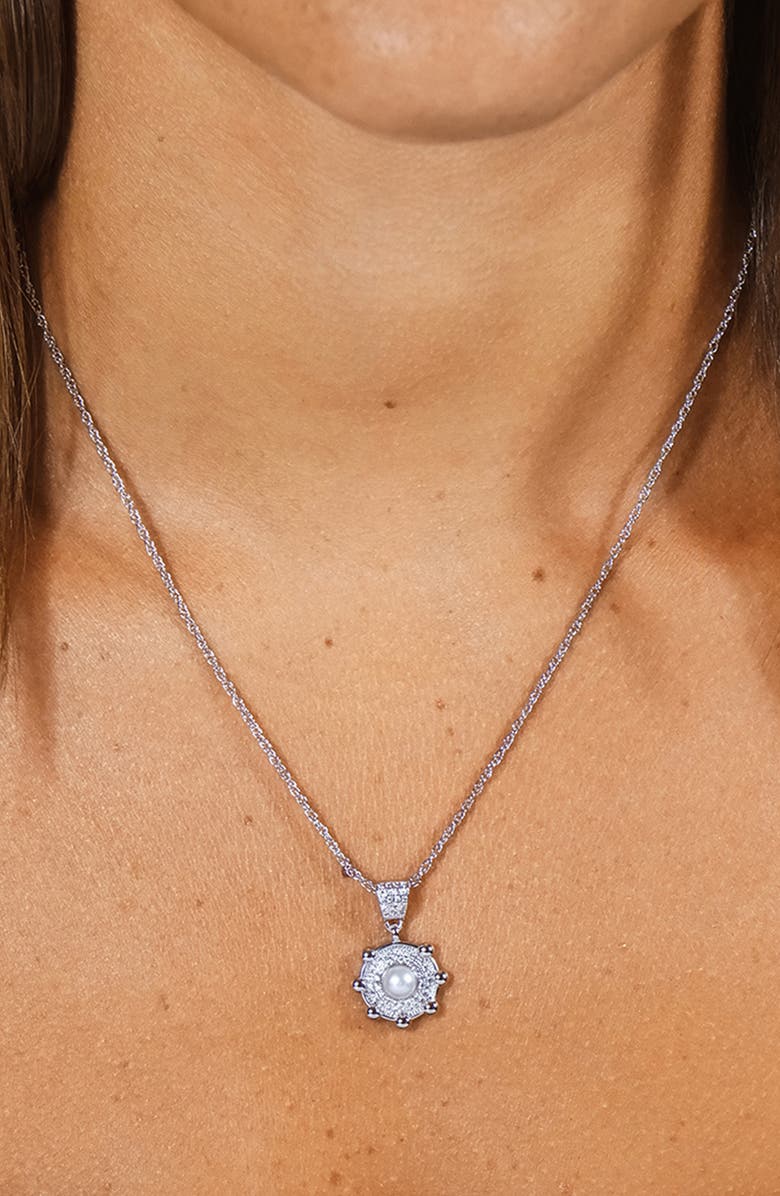 Sterling Forever Etta Cubic Zirconia & Faux Pearl Pendant Necklace, Alternate, color, Silver
