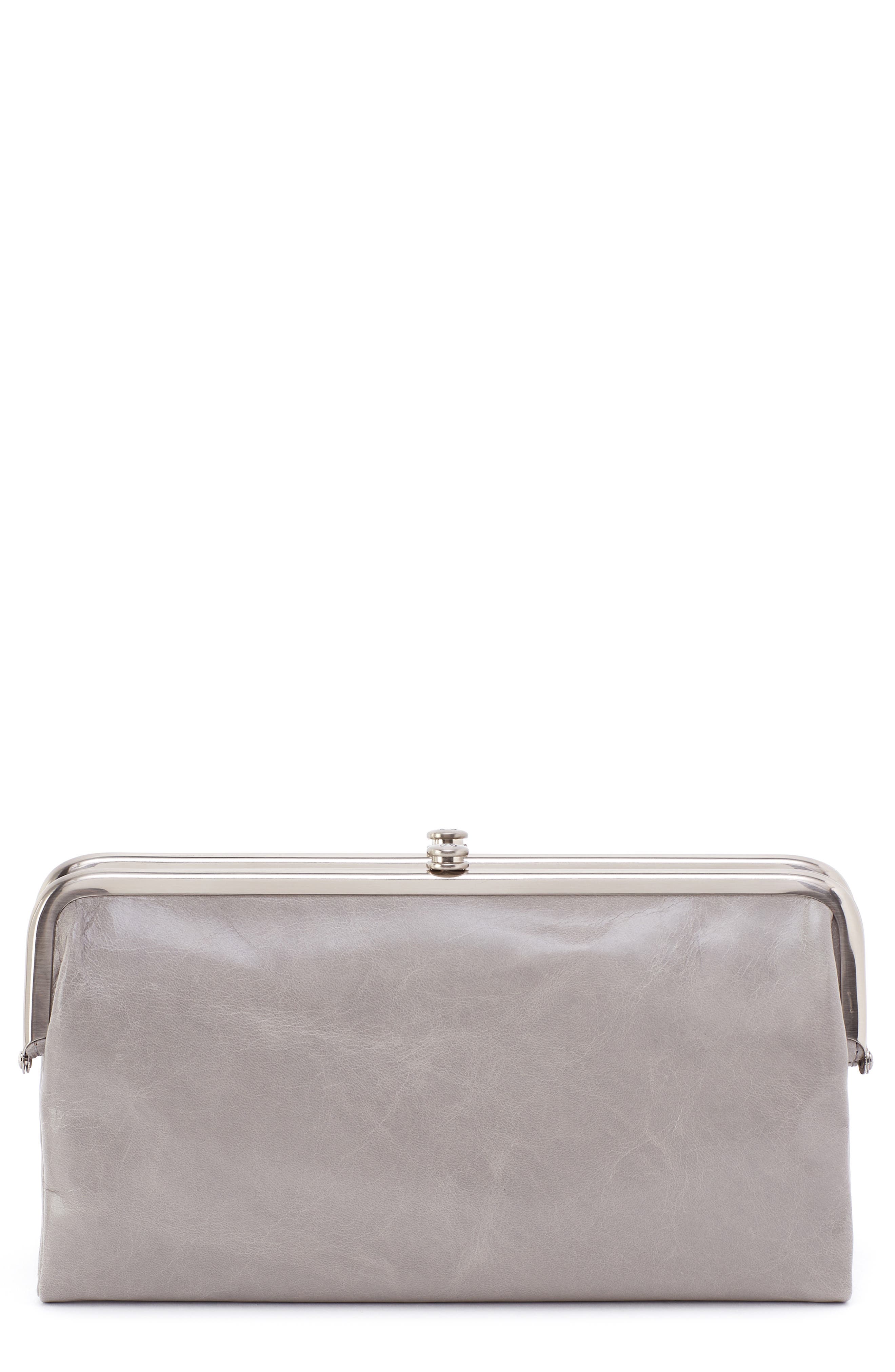 HOBO Lauren Leather Double Frame Clutch, Main, color, Light Grey