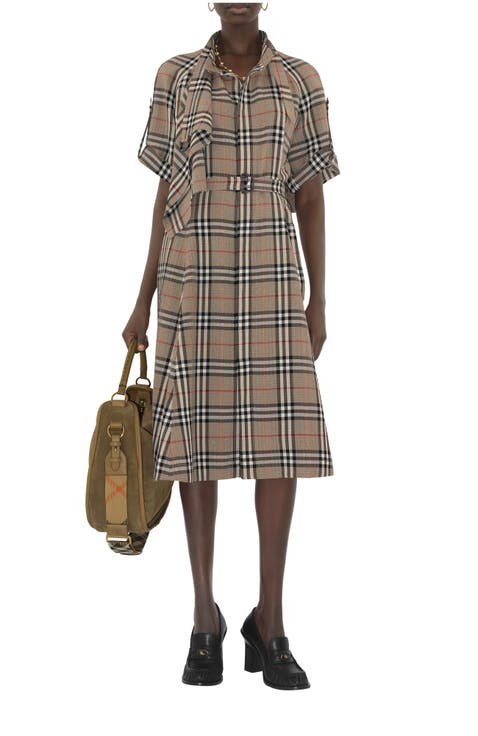 Check Silk Blend Trench Dress