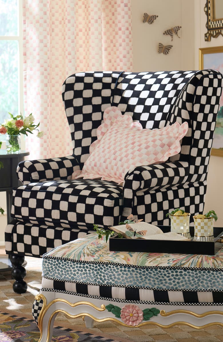 MACKENZIE CHILDS Rosy Check Reversible Scallop Lumbar Pillow, Alternate, color, Rosy