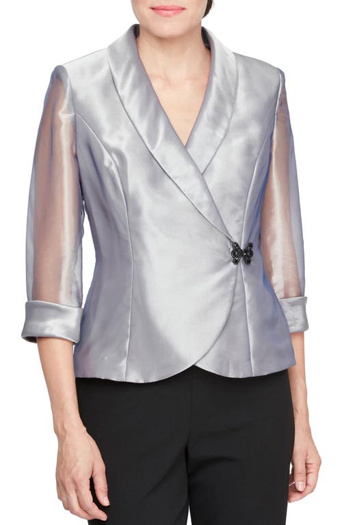 Alex Evenings Sheer Sleeve Organza Wrap Top In Steel