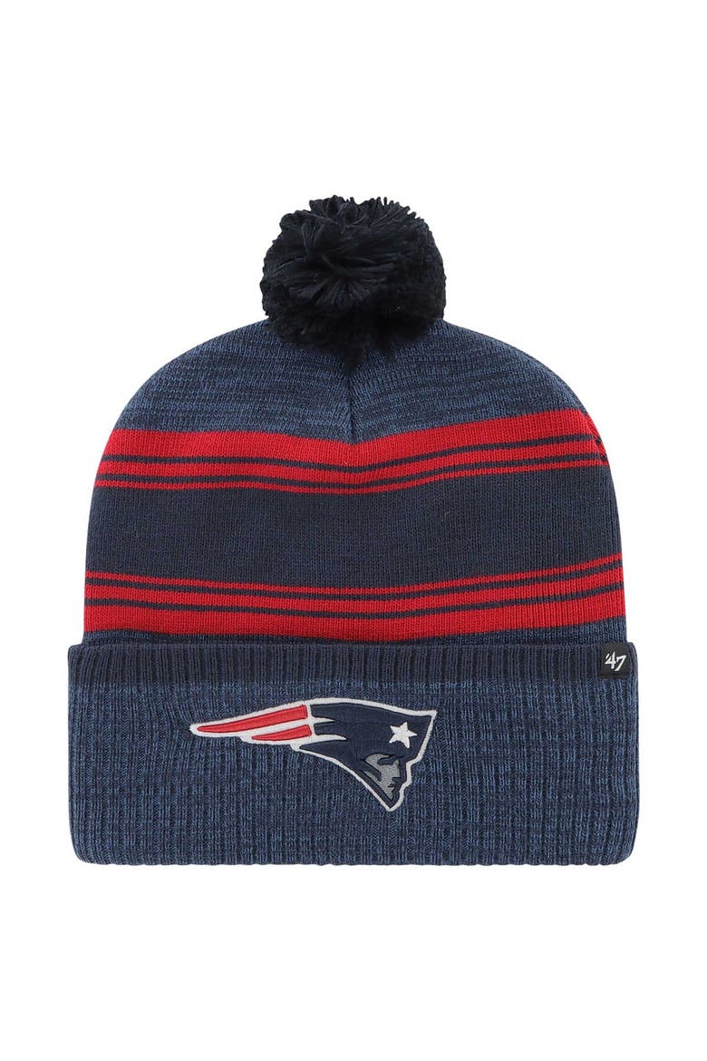 Men's '47 Navy New England Patriots Fadeout Cuffed Knit Hat with Pom, Main, color, Navy