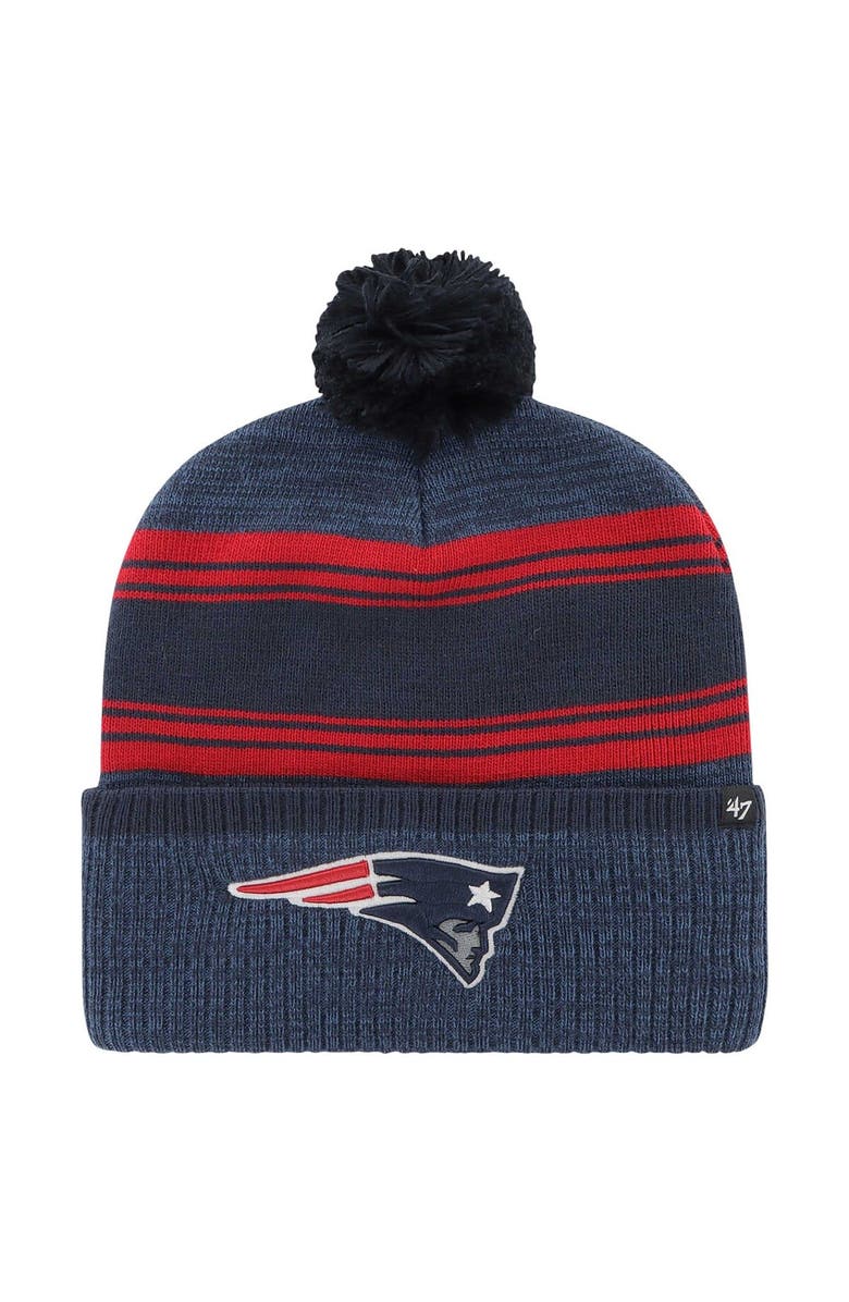 '47 Men's '47 Navy New England Patriots Fadeout Cuffed Knit Hat with Pom, Main, color, Navy