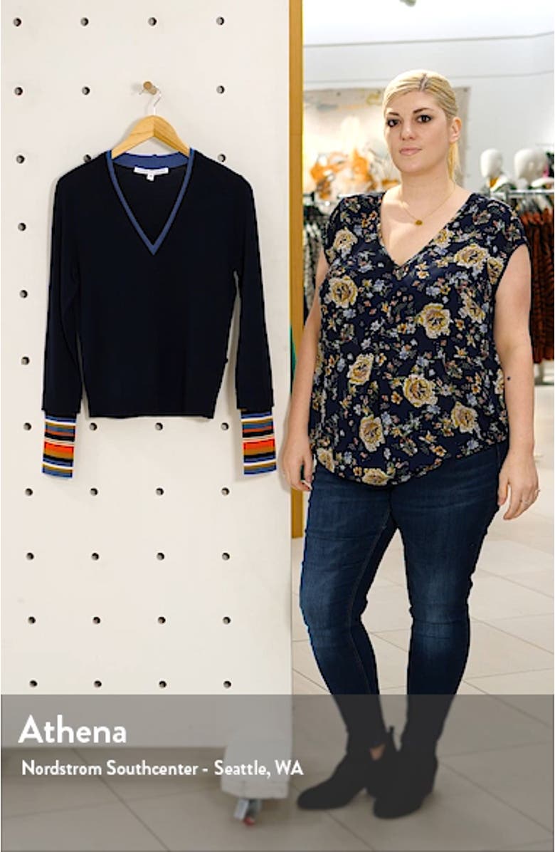 Avory Contrast Cuff Merino Wool Blend Sweater, sales video thumbnail