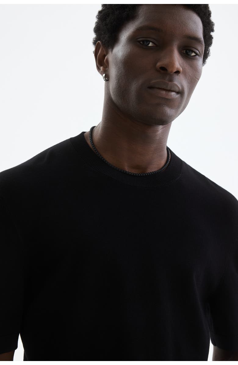 H&M Slim Fit Knitted T-shirt, Alternate, color, Black