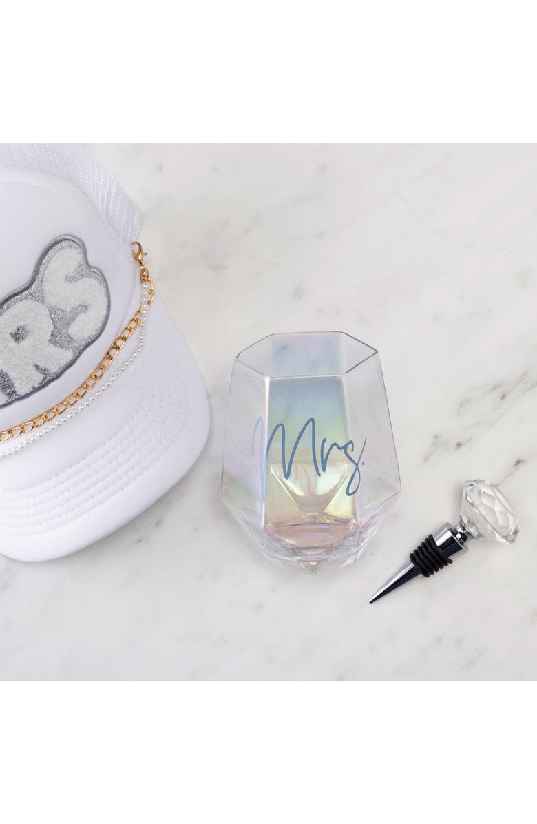 Totalee Gift Mrs. Wine Glass w/ Stopper Set of 2 Glass Clear 18 oz, Alternate, color, Clear