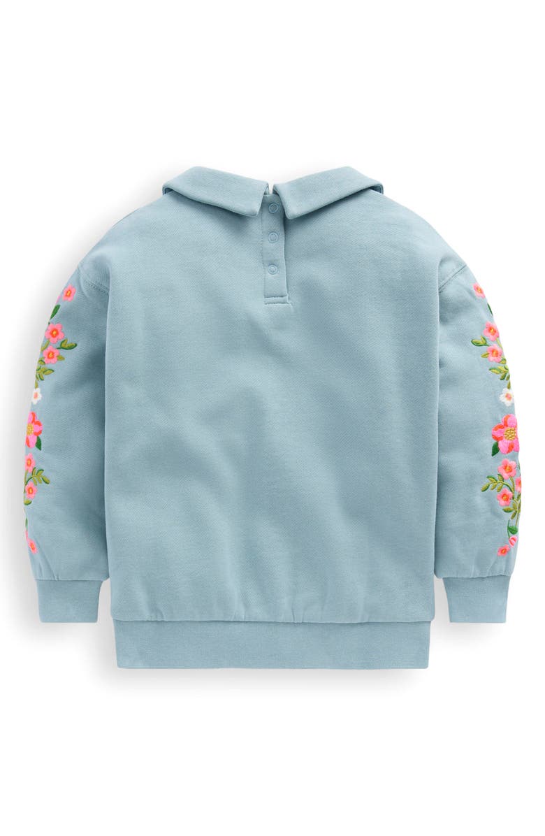 Mini Boden Kids' Floral Embroidered Peter Pan Collar Sweatshirt, Alternate, color, Pale Blue Embroidery
