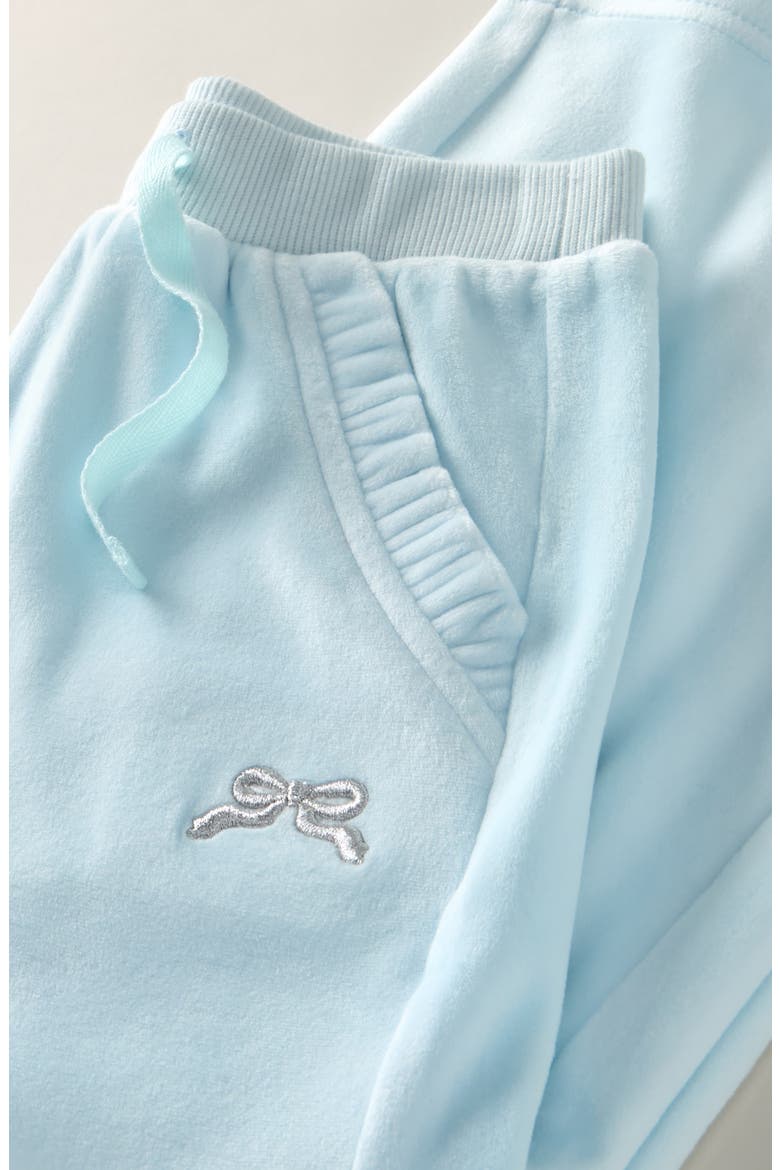 Kids' Ruffle Pocket Velour Pull On Pants, Alternate, color, BLUE SPRAY BOW EMBROIDERY