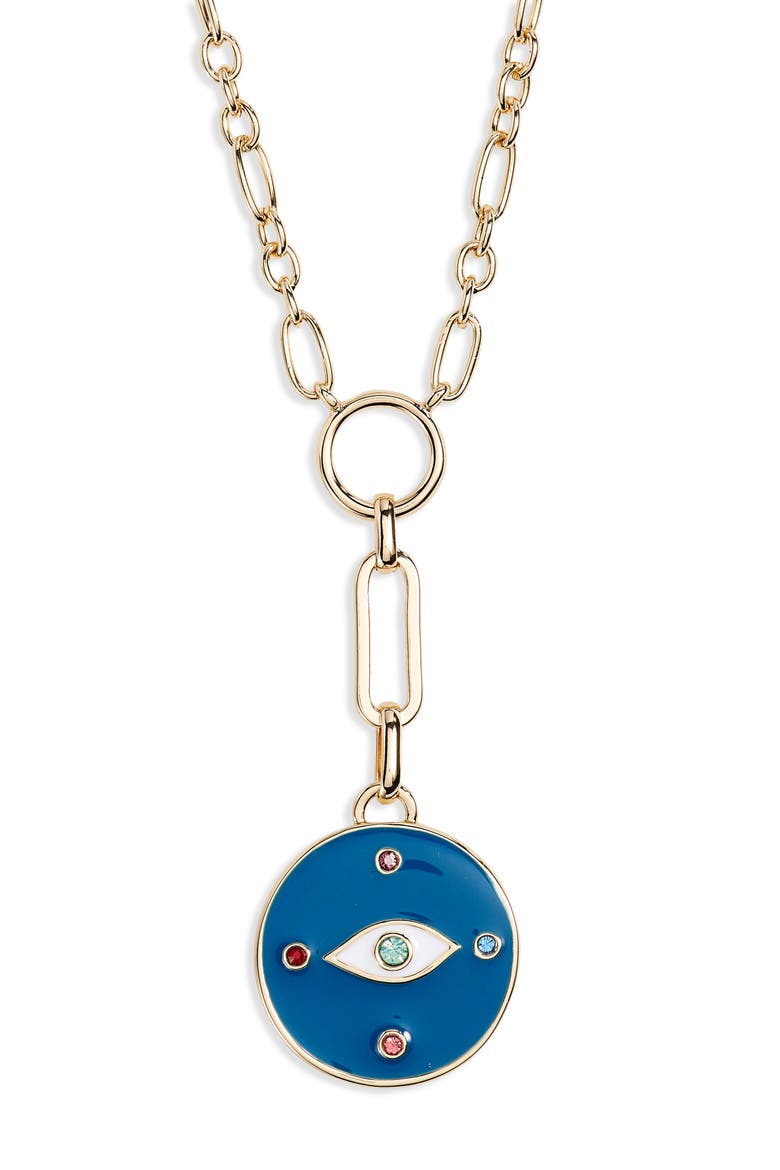 Enamel Pendant Necklace, Main, color, BLUE EVIL EYE/GOLD
