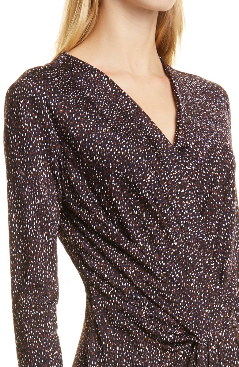 BOSS Exandria Print Knot Front Long Sleeve Midi Dress, Alternate, color, Black Fantasy