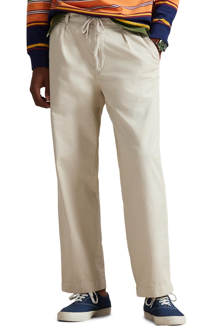 Prepster Pleated Cotton Twill Easy Drawstring Pants, Main, color, STONEWARE GREY
