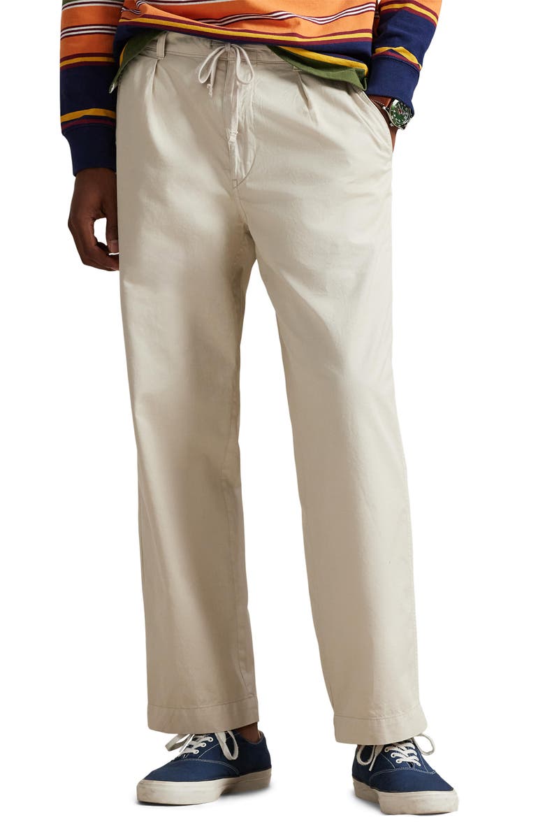 Polo Ralph Lauren Prepster Pleated Cotton Twill Easy Drawstring Pants, Main, color, Stoneware Grey