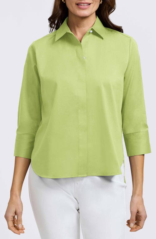 Foxcroft Pearl Three-quarter Sleeve Button-up Shirt In Chartreuse