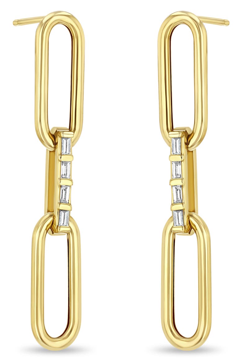 Large Paperclip Chain with Baguette Diamond Link Drop Earrings, Main, color, 14K YELOW GOLD