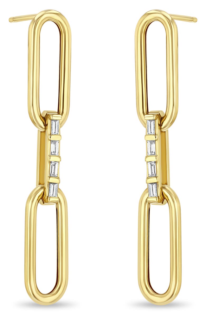 Zoë Chicco Large Paperclip Chain with Baguette Diamond Link Drop Earrings, Main, color, 14K Yellow Gold