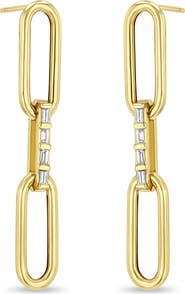 Zoë Chicco Large Paperclip Chain with Baguette Diamond Link Drop Earrings