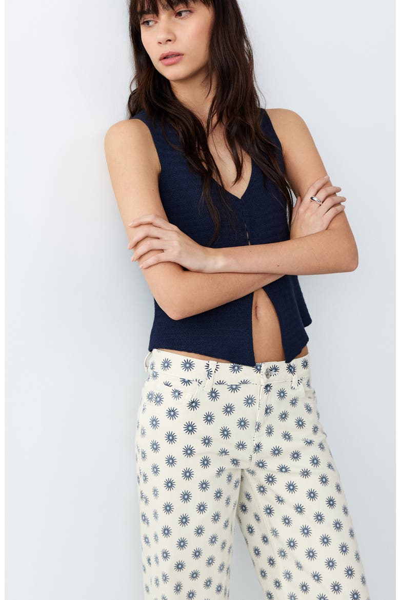 Printed Stretch Cotton Wide Leg Jeans, Alternate, color, OFF WHITE