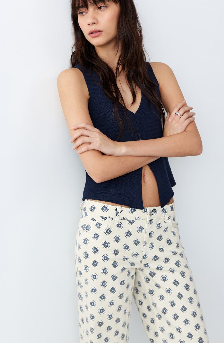 MANGO TEEN Printed Stretch Cotton Wide Leg Jeans, Alternate, color, Off White