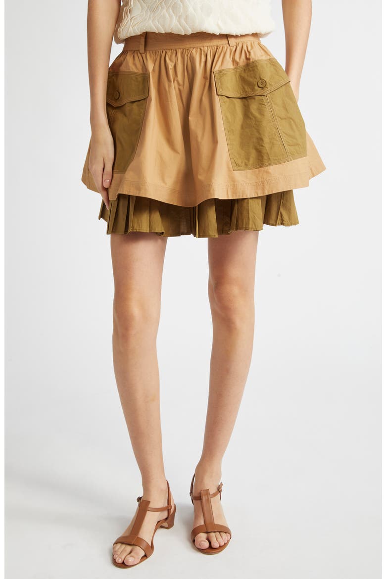 Jacqueline Colorblock Tiered Cotton Miniskirt, Main, color, SAHARA COLOR BLOCK