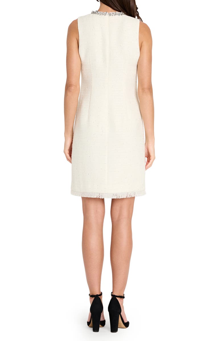 Tahari ASL Beaded Keyhole Neck Bouclé Dress, Alternate, color, Vanilla