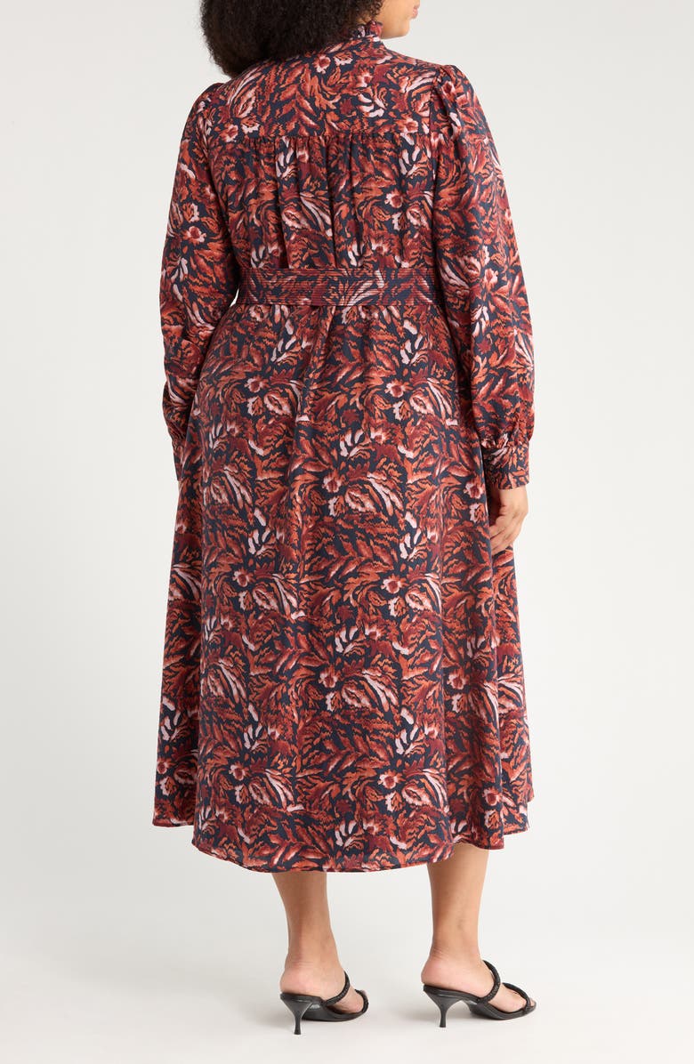 Caslon<sup>®</sup> Floral Print Long Sleeve Shirtdress, Alternate, color, Navy- Rust Ikat Blossom