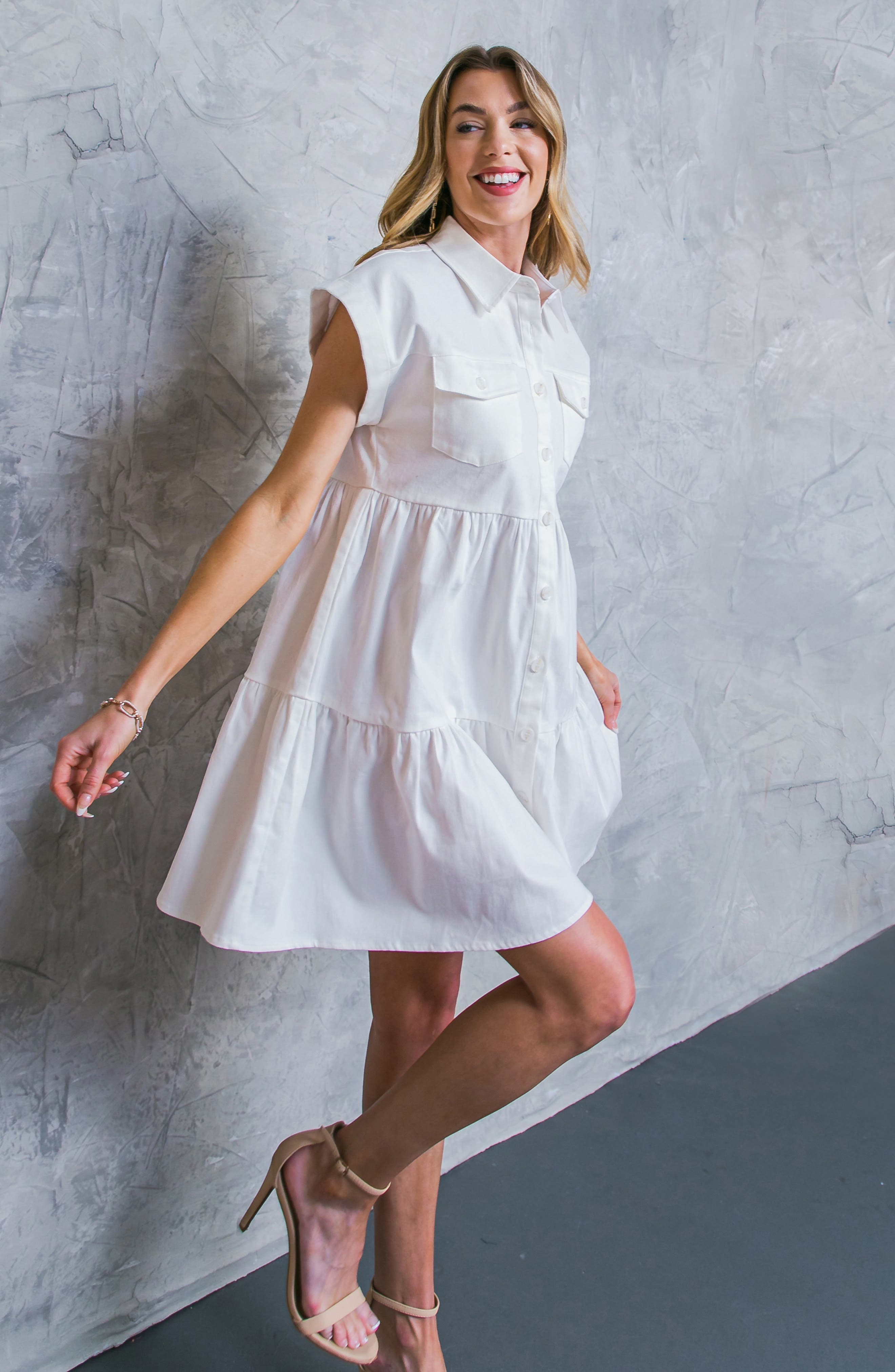 Short Sleeve Tiered Shirtdress - image 2