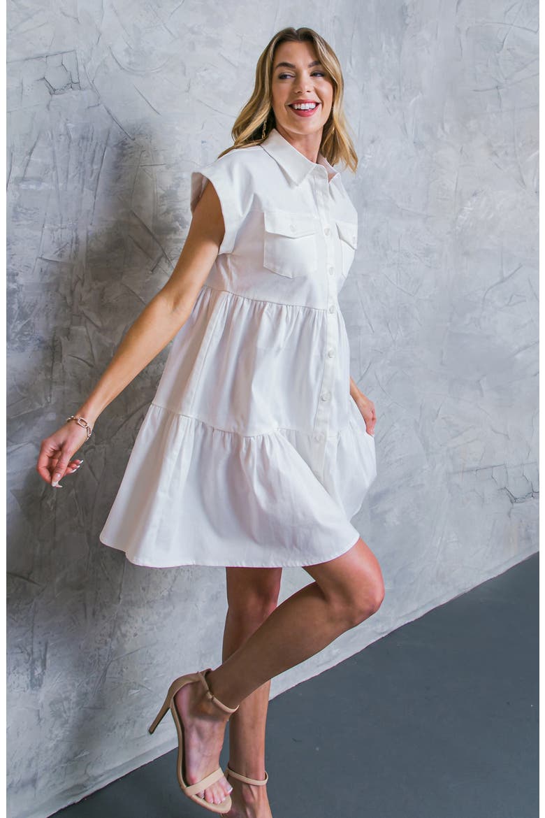 Short Sleeve Tiered Shirtdress, Alternate, color, WHITE