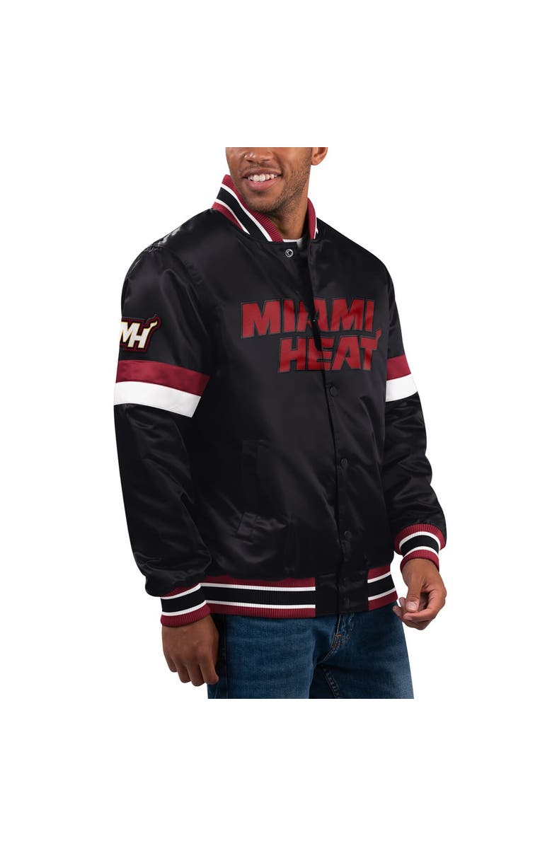 STARTER Men's Starter Black Miami Heat Home Game Satin Full-Snap Varsity Jacket, Alternate, color, Black