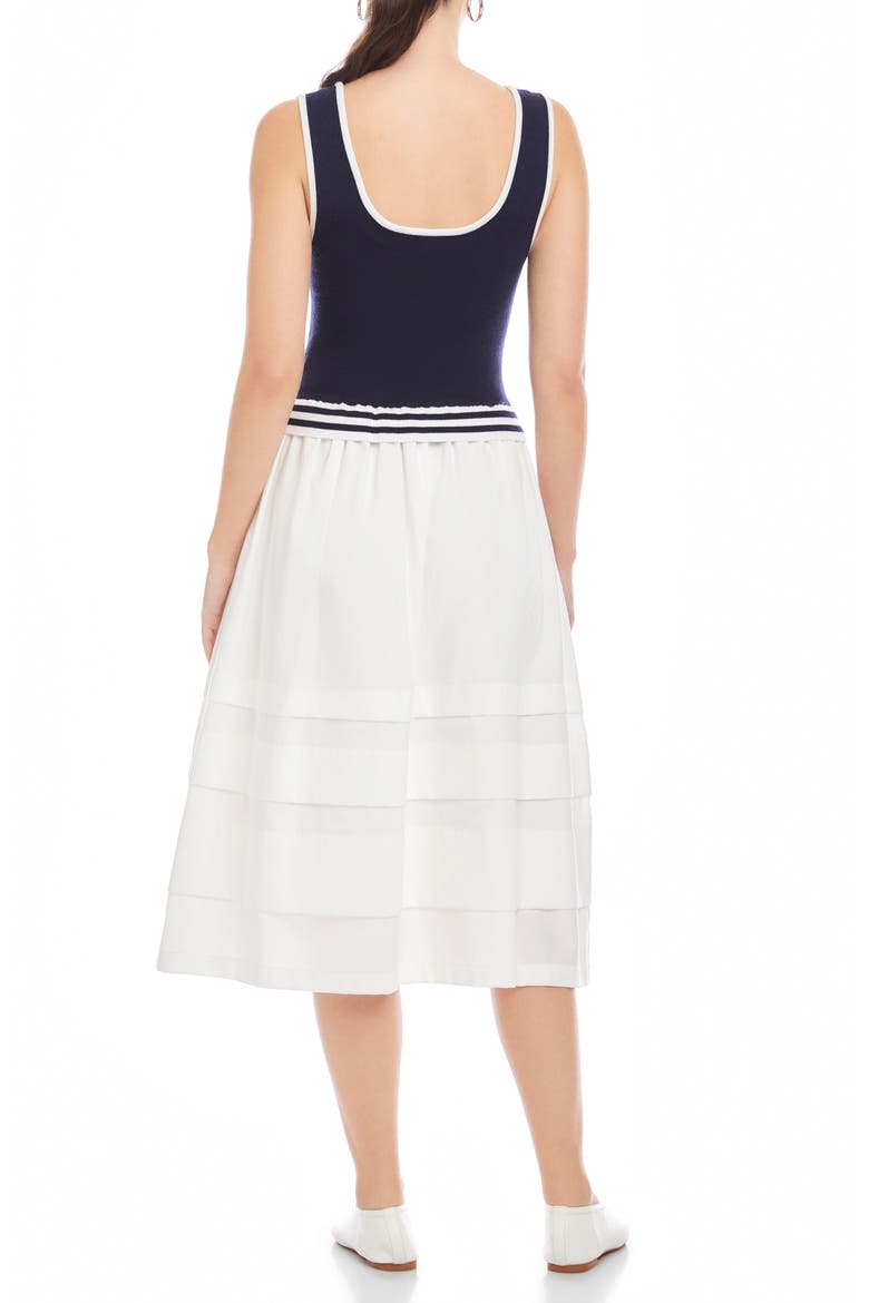 Thea Mixed Media Midi Dress, Alternate, color, NAVY W/ WHITE