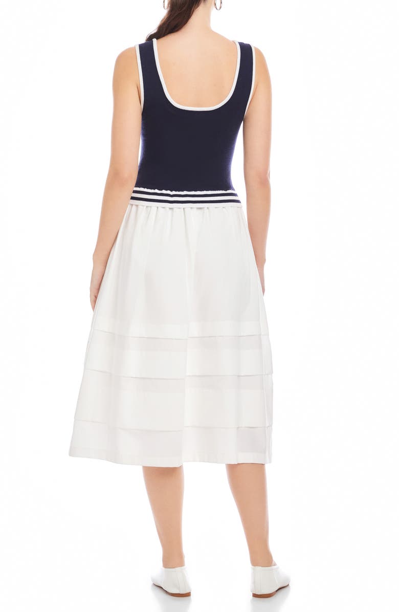 FIFTEEN TWENTY Thea Mixed Media Midi Dress, Alternate, color, Navy W/ White