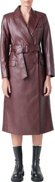 Endless Rose Faux Leather Belted Trench Coat
