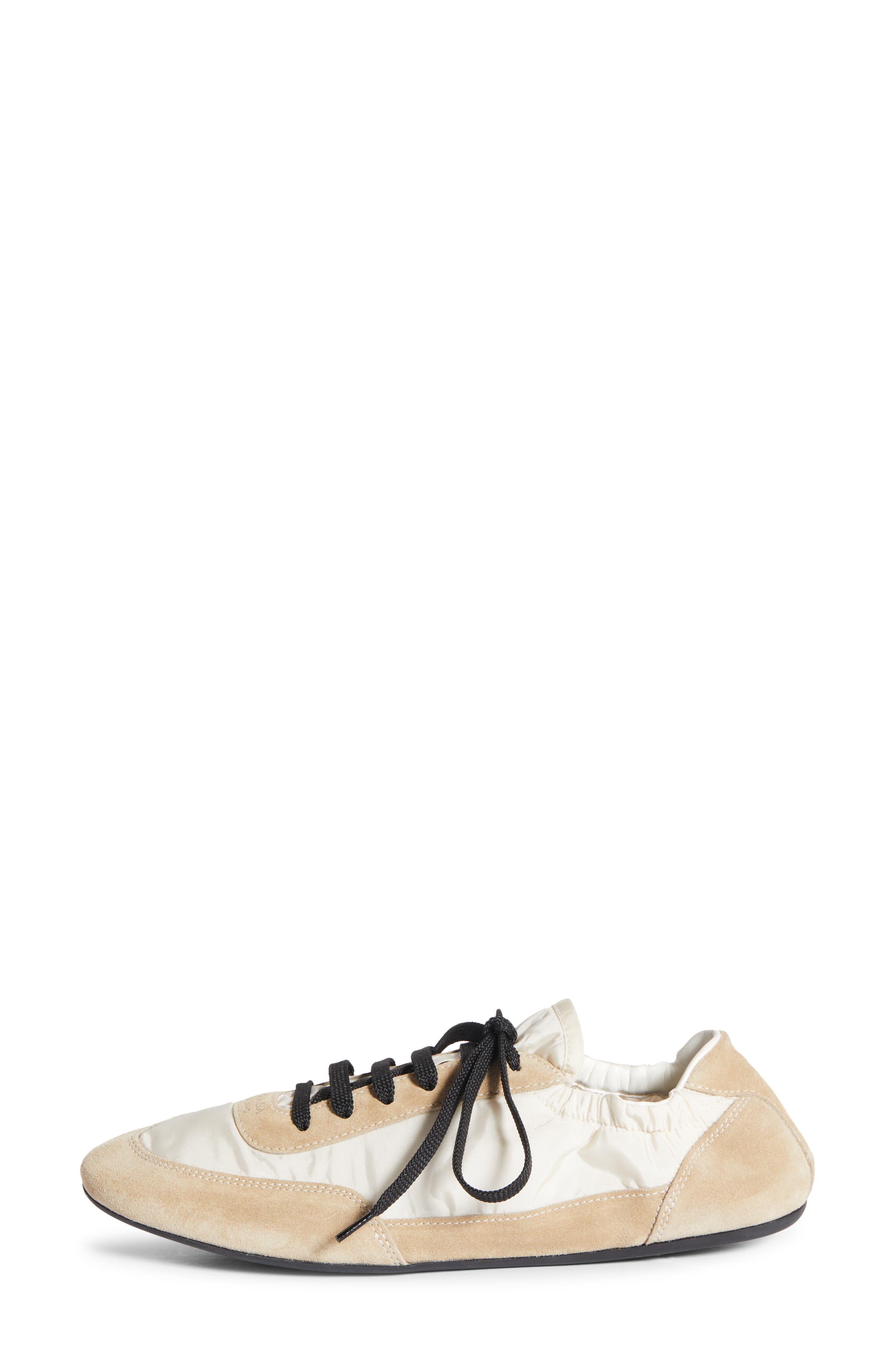 Prada Collapse Mixed Media Low Top Sneaker, Alternate, color, Beige