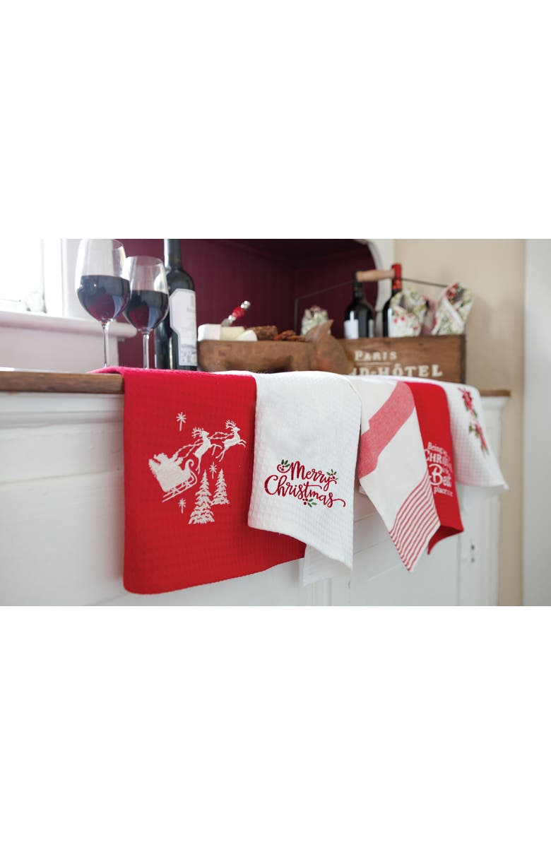 C&F Home Merry Christmas Holly Leaves Waffle Weave Cotton Kitchen Towel, Alternate, color, White