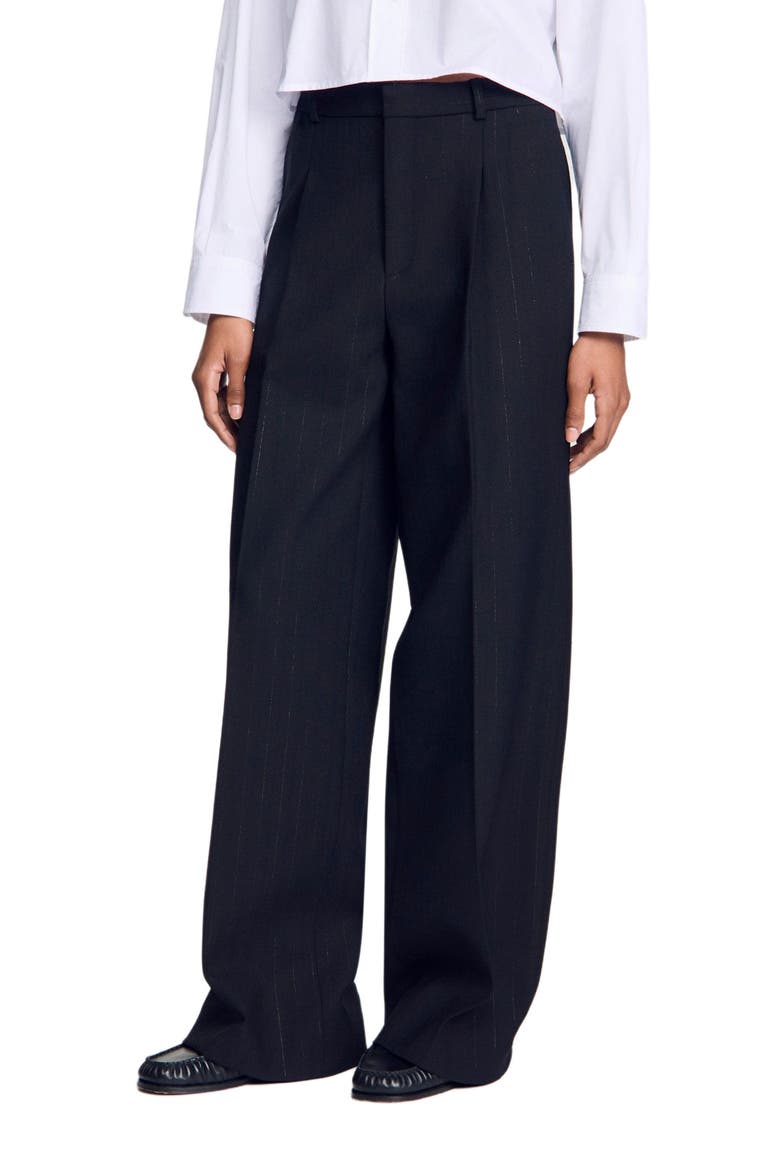 Striped wide-leg trousers, Main, color, Black
