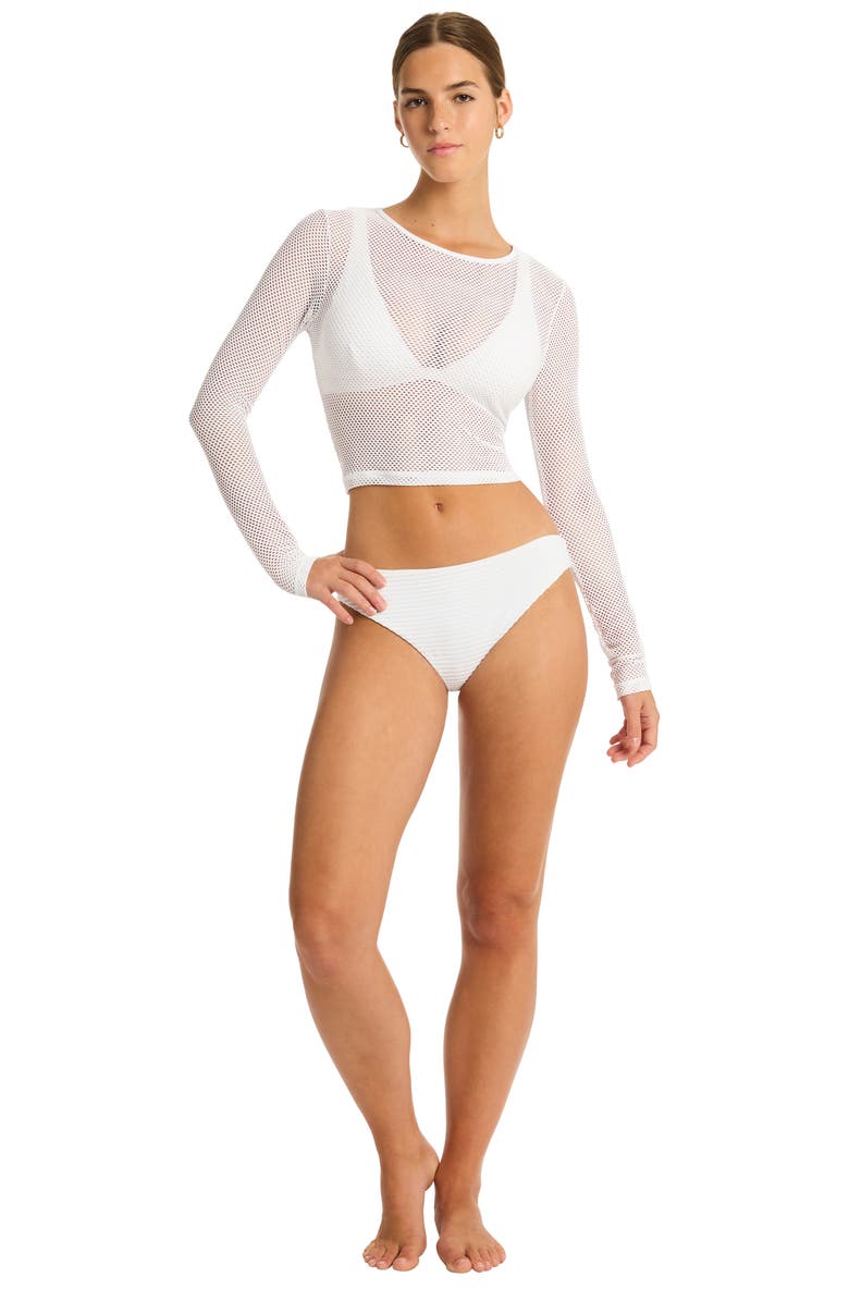 Sea Level Drift Mesh Cover-Up Crop Top, Alternate, color, White