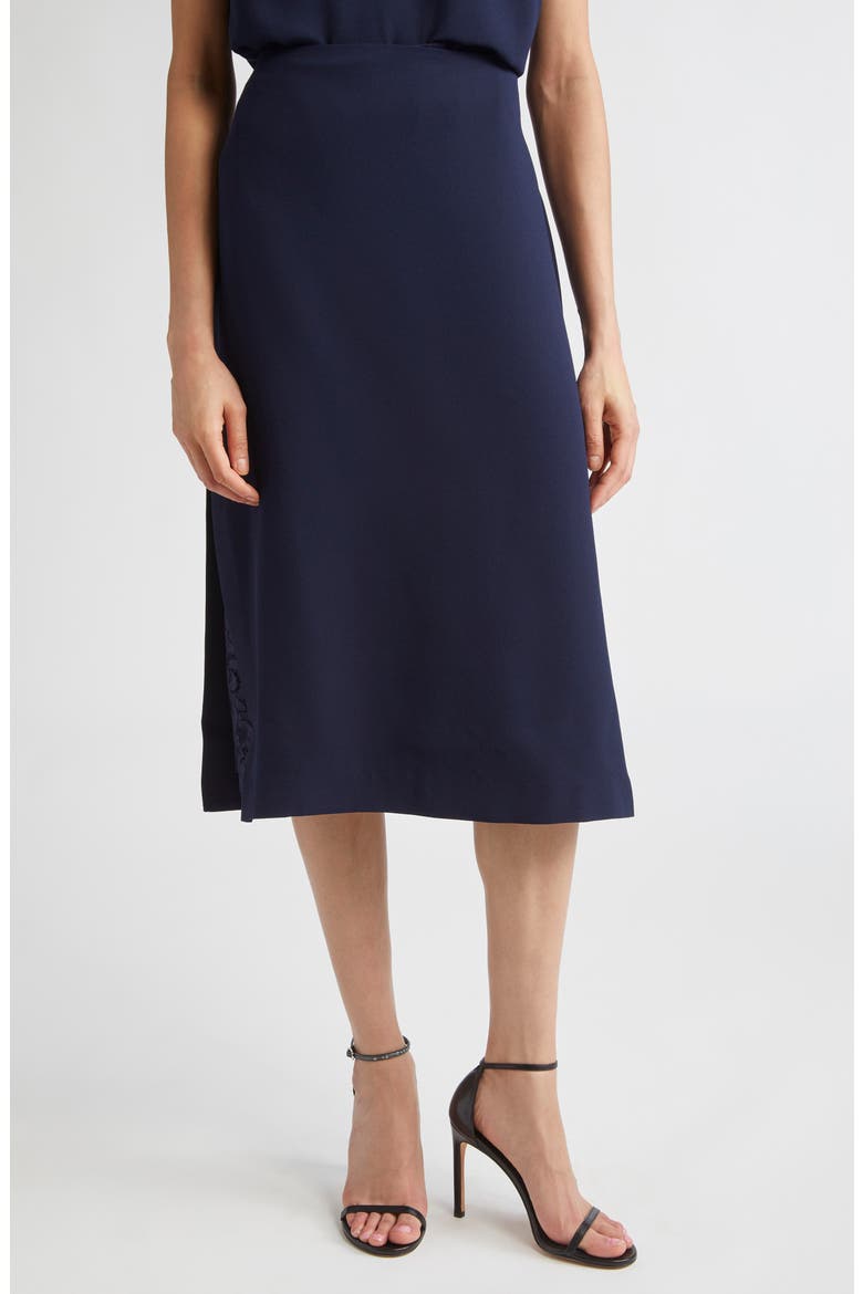Lace Inset Satin Back Crepe Skirt, Main, color, MIDNIGHT